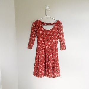 Orange floral lace dress quarter sleeve